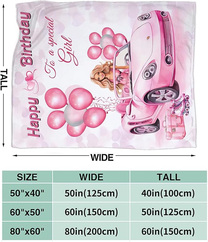Tijuboni Pink Doll Love Throw Blanket Birthday Gifts for Girls Women Kids Adults Soft Flannel Fleece Blanket for Couch Sofa Bed Home Decor 50"x60"