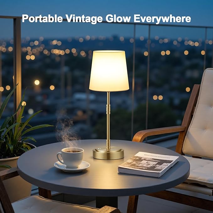 Cordless Table Lamps Set of 2 – Battery Operated Lamp with 7500mAh Rechargeable Battery, Stepless Dimmable Vintage Brass Desk Wireless Lamps for Dining Room, Nightstand & Patio (Bulbs Included)
