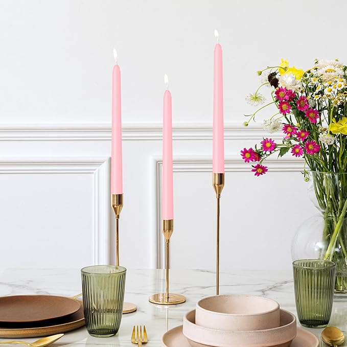 30 Pack Pink Taper Candles - Taper Candles 10 Inch Dripless, Smokeless & Unscented - 8 Hours Long Burning - Ideal for Weddings, Dinner Parties, and Home Decor