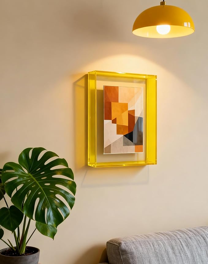 8x10 Acrylic Picture Frame Neon Floating Photo Frame for Wall Mount and Tabletop Decorative in Gallery Home Office, Neon Yellow