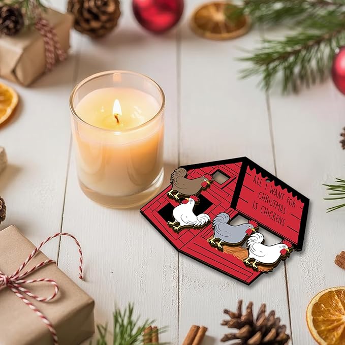 Chicken Ornament for Christmas Tree, Wooden Coop Farm Decor, All I Want for Christmas is Chickens Wooden Farmhouse Gift for Farm Lovers 2025