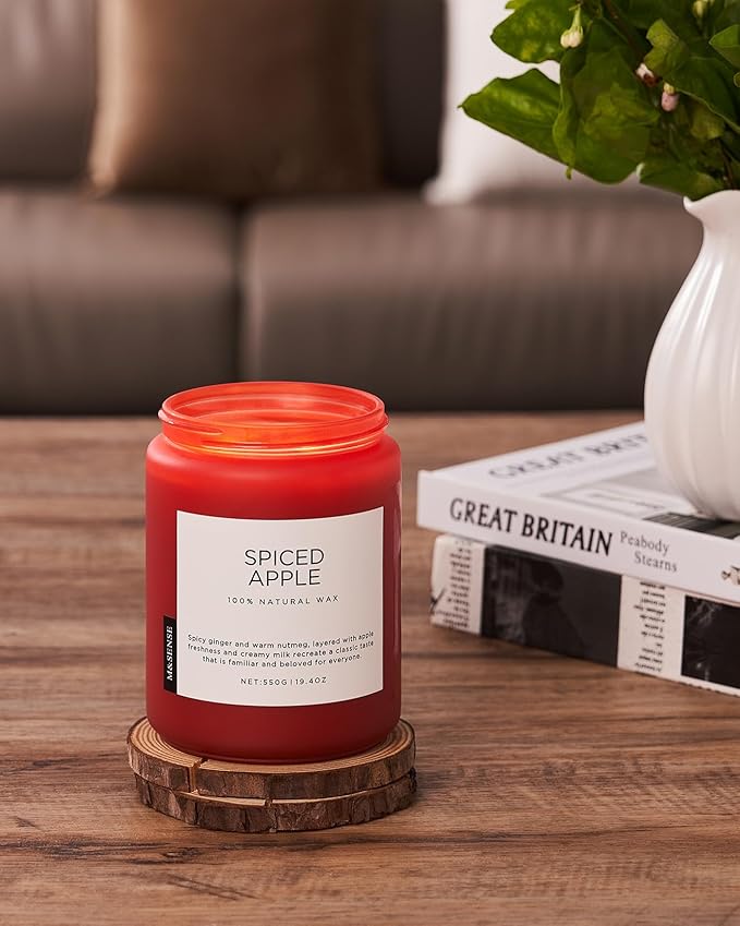 M&SENSE Spiced Apple Scented Candles for Home Natural Soy Wax 19.4oz 110 Hours Large Long Lasting Highly Scented Classic Christmas Holiday 2 Wicks Candle Gift Home Decor
