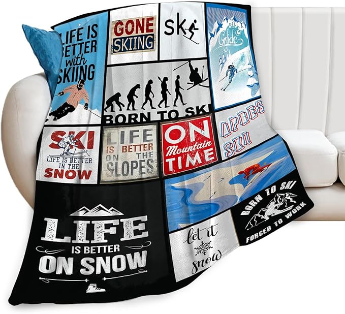 Tijuboni Ski Throw Blanket Skiing Gifts for Girls Boys Women Men Kids Adults Soft Flannel Fleece Blanket for Couch Sofa Bed Home Decor 50"x60"