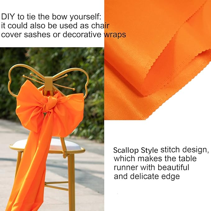 12 Pack Orange Table Runners, Fall Table Runner 12x108 Inches Long, Silk and Smooth Fabric Table Runner for Wedding, Parties, Banquets,Halloween Thanksgiving Decoration