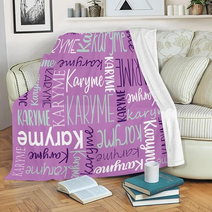 Personalized Blankets with Names Baby for Girls Boys Custom Soft Fleece and Sherpa Name Blanket for Kids and Adults Birthday for Daughter Son Granddaughter Grandson (Light Purple)