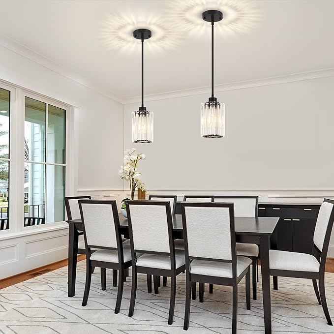 Black Pendant Light, Modern Crystal Pendant Lights Kitchen Island Lighting, Hanging Light Fixtures Mini Chandelier Pendant Lights for Island Dining Room Hallway Bedroom