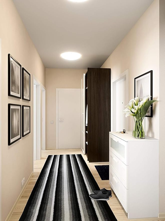 Custom Size Hallway Runner Rug, Slip Resistant, 26 Inch Wide X Your Choice of Length, Stripes Black, 26 Inch X 4 Feet, Doormat Size