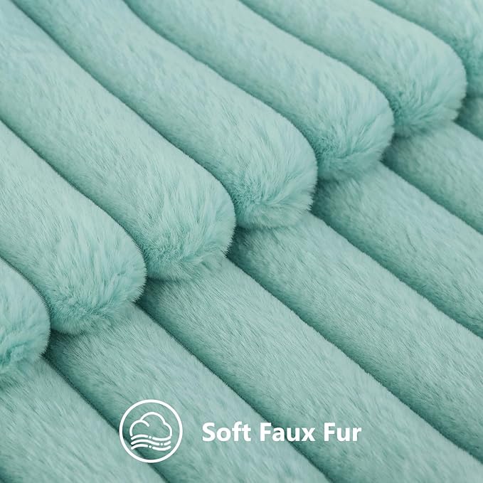 decorUhome Faux Fur Christmas Throw Pillow Covers 18x18 Set of 2, Decorative Soft Plush Striped Neutral Couch Euro Pillow Covers with Velvet Back for Sofa, Bed, Living Room Home Decor, Aqua