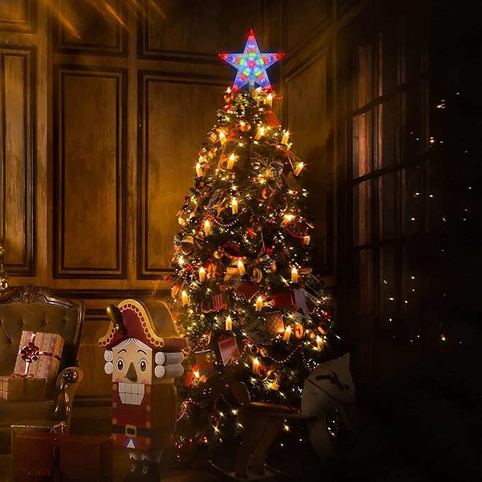 LAMPHOME Christmas Tree Topper, Christmas Star Tree top Decor Light for Christmas Holiday Home Fit for General Size Xmas Tree, 8.7inch (Multicolor)
