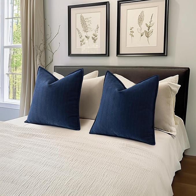 MIULEE Pack of 2 Navy Blue Decorative Pillow Covers 24x24 Inch Soft Chenille Luxurious Couch Throw Pillows Farmhouse Cushion Covers Euro Shams with Elegant Design for Sofa Bed Living Room Home Decor