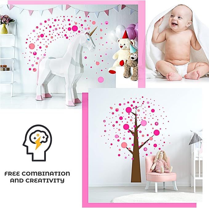 Zonon 264 Pcs Polka Dot Wall Decals for Classroom Decor Kids Circle Wall Sticker Vinyl Peel and Stick Colorful Removable for Nursery Bedroom Playroom Living Room(Pink Colors)