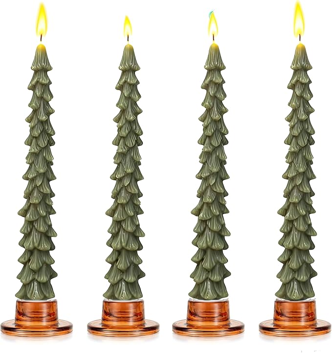 Glasseam Glass Tapered Candlestick Holders: 4Pcs Amber Small Candle Sticks Holder Decor Short Taper Candle Holders for Table Centerpiece Vintage Thanksgiving Christmas Farmhouse Decoration