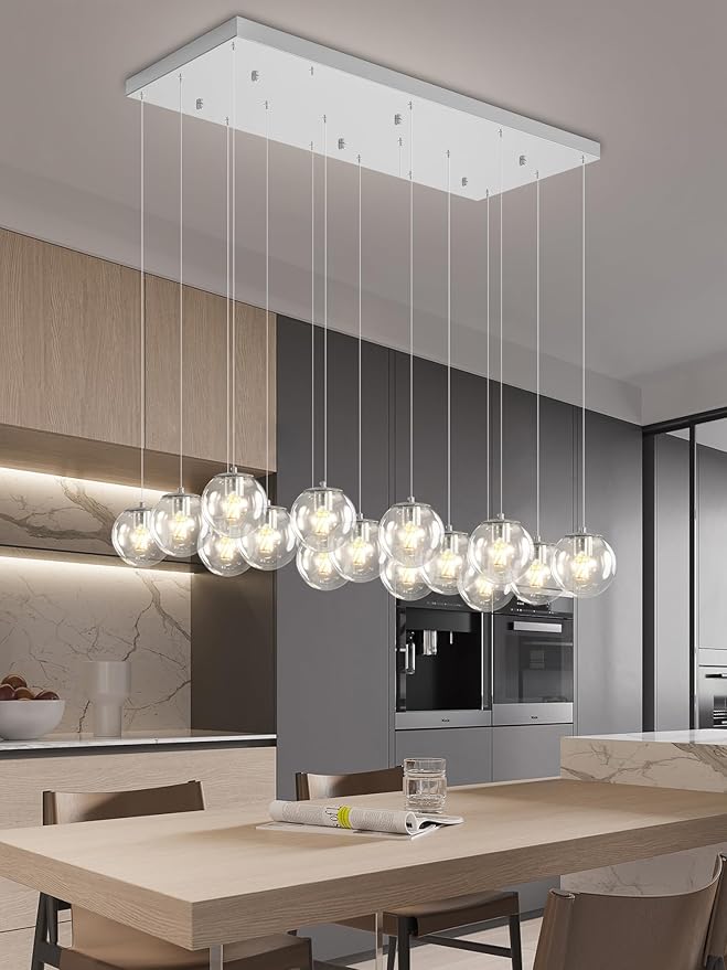 Glass Chandelier LED Modern Silver Pendant Light Globe Ceiling Light H157 Glass Ball Chandeliers for Staircase Living Room Hotel Hallway Foyer Entryway (16 Lights-Rectangle Chandeliers)