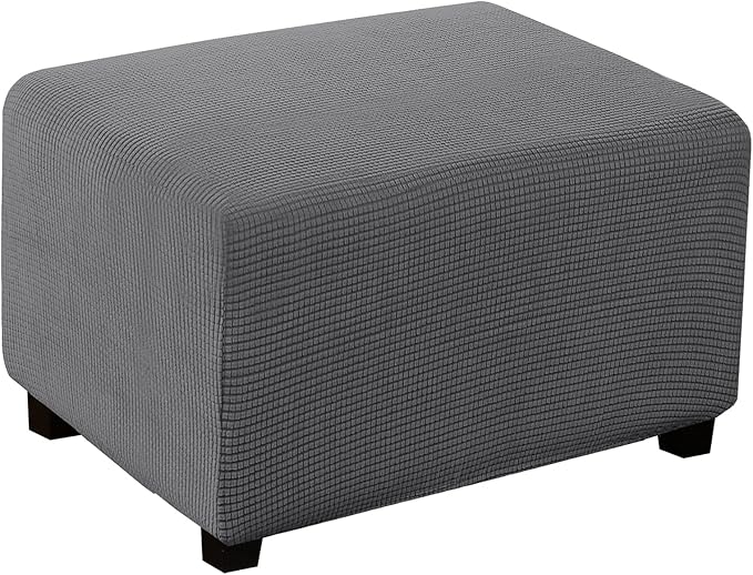 Turquoize Stretch Ottoman Cover Ottoman Slipcover Sofa Cover Footstool Protector Storage Ottoman Covers Furniture Protector Soft Rectangle slipcover with Elastic Bottom (Large,Charcoal Gray)