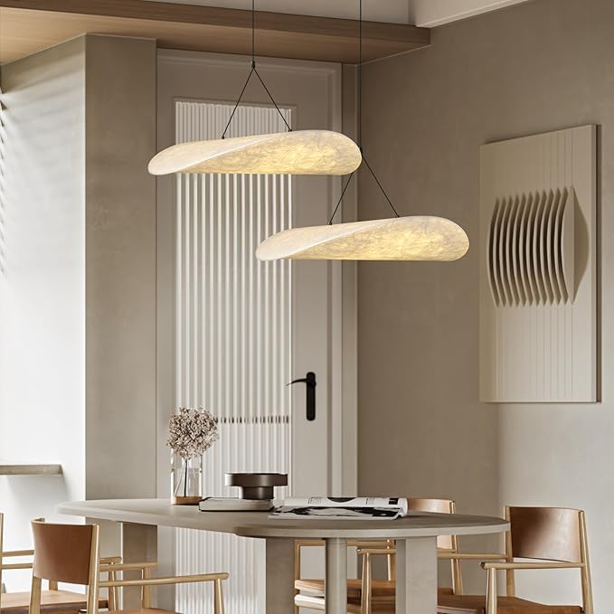 Japanese Wabi-Sabi Pendant Light, 27.56-Inch Imitation Silk Lampshade, Adjustable Height Hanging Lighting Suitable For Kitchen Island Foyer Lighting Fixtures , Living Room Lights Ceiling Decorations