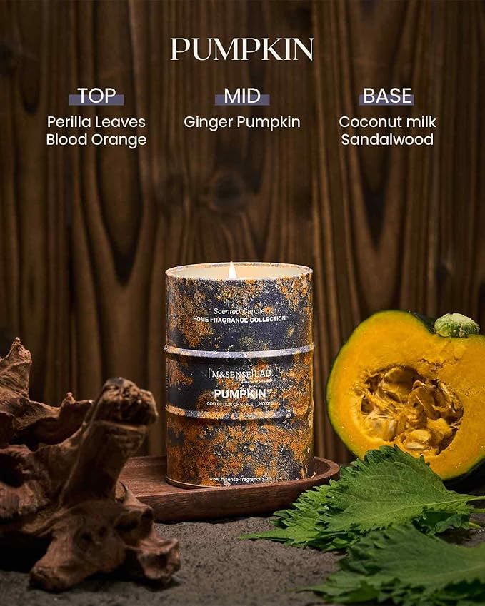 M&SENSE Pumpkin Scented Candles Christmas Decor, Natural Non Toxic, Aromatherapy Candle for Stress Relief Meditation Relaxing, Housewarming Gifts for Women Men, 11.3oz 70 Hour
