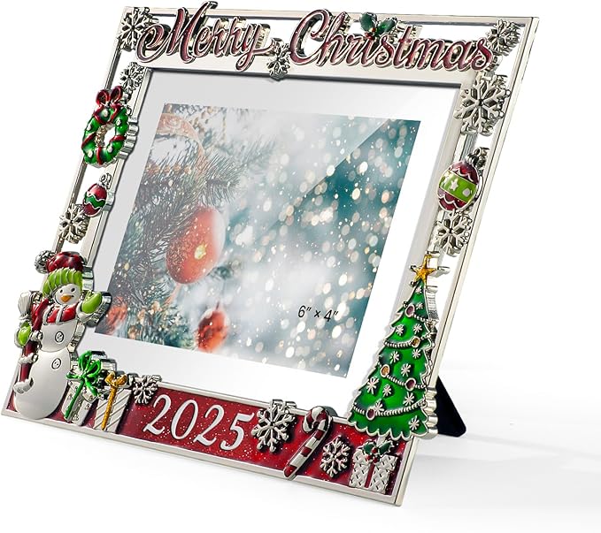 2025 Christmas Decorations Picture Frame 4x6 Snowflake Christmas Metal Photo Display Photo Frames with High Definition Glass Front Gift Ideas Tabletop Home Decorative (Snowman 2025)