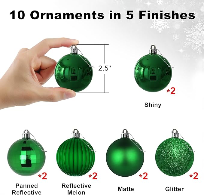 Emerald Green 2.5" Christmas Balls Christmas Tree Decoration Ornaments Shatterproof Hanging Balls for Birthday Halloween Holiday Wedding Decorations Set of 10pcs