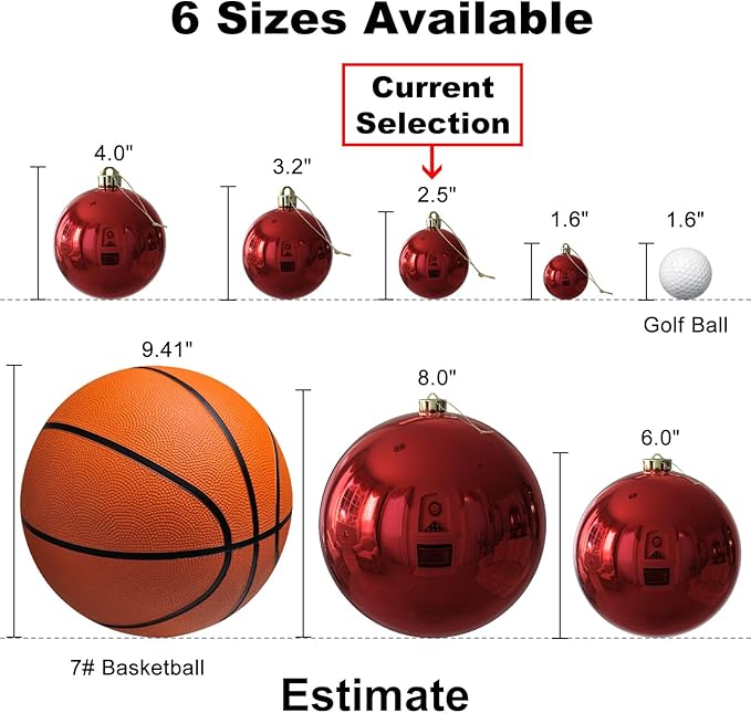 Rose Red 2.5" Christmas Balls Christmas Tree Decoration Ornaments Shatterproof Hanging Balls for Birthday Halloween Holiday Wedding Decorations Set of 10pcs