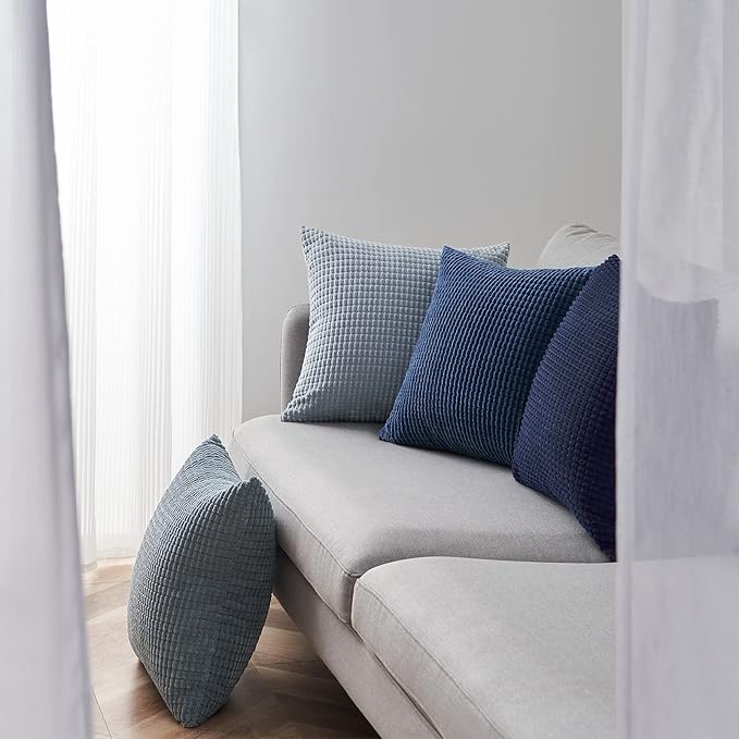 Topfinel Summer Throw Pillow Covers 20x20 Inch Set of 4,Blue Corduroy Decorative Cushion Cover,Modern Unique Pillow for Couch,Sofa,Living Room,Dark Blue Big European Pillow Shams