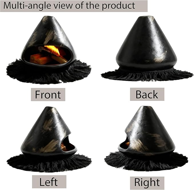 Ceramic Palo Santo Holder Burner,Incense Cone Holder,Mini Chiminea for Palo Santo Sticks and Sage Burner,with Handmade Heat Insulated Mat,Dust Brush,Metal Tweezer. (Black with Stripes)