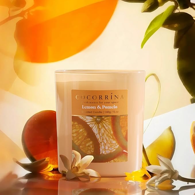 COCORRÍNA Fall Candles - Lemon & Pomelo 5 oz Soy Wax Scented Jar Candles for Home Scented, 31 Hours Burn Time, Aromatherapy Candle Gifts for Men Women