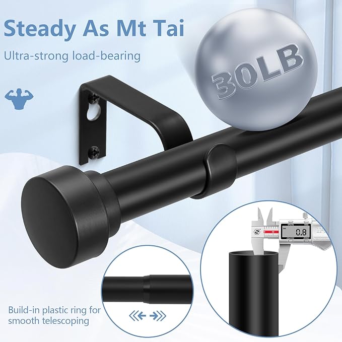 2 Pack Black Curtain Rods for Windows 66 to 120 In(5.5-10ft),1 Inch Heavy Duty Curtain Rods,Long Adjustable Curtain Rod,Modern Drapery Rods,Telescoping Window Curtains Rod 30-120",Matte Black