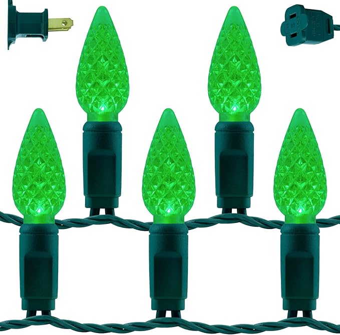 YULETIME Green C6 Strawberry LED Christmas Lights, 33 ft 100 Count 4" Spacing One-Piece High Waterproof UL Certified String Light (Green)
