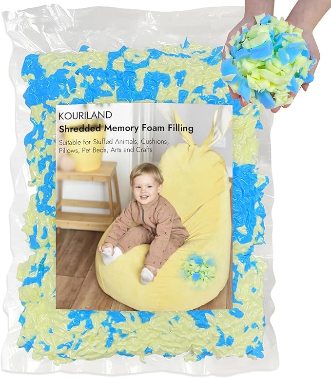 6LBS Bean Bag Filler – Shredded Memory Foam Refill with Cooling Gel, Soft & High Resilience Foam Filling for Bean Bag Chair, Couch Cushion, Pillow, Dog Bed & DIY Crafts