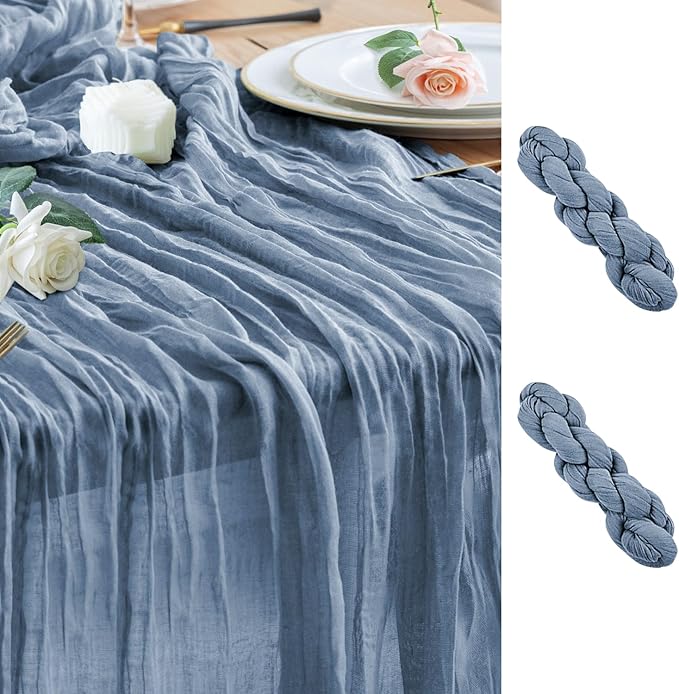 Wokceer Cheesecloth Table Runner 2Pack 10FT Dusty Blue Boho Gauze Fall Thanksgiving Cheese Cloth Table Runner for Party Long Rustic Sheer Table Runners for Baby Bridal Shower Wedding Easter Table