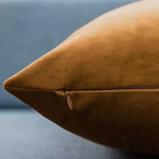 JUSPURBET Velvet Pillow Covers Set of 2 Decorative Throw Pillow Covers 24x24 for Couch Sofa Bed Soft Cushion Covers Cases with Hidden Zipper for Living Room Home Decor,Mustard Yellow