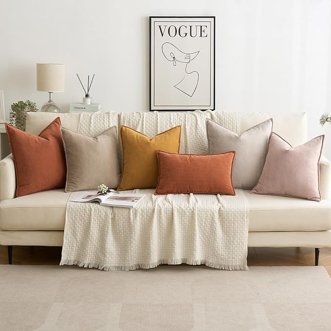 MIULEE Pack of 2 Burnt Orange Decorative Lumbar Pillow Covers 12x20 Inch Chenille Luxurious Couch Throw Pillows Farmhouse Cushion Covers with Elegant Design for Sofa Bed Living Room Home Decor
