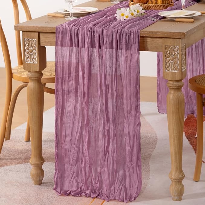 MLMC Purple Table Runner 10ft Sheer Gauze Cheesecloth Valentines Table Runner 35x120 Inches Sheer Cheese Cloth Centerpiece for Quinceanera Bridal Baby Shower Boho Wedding Home Decor