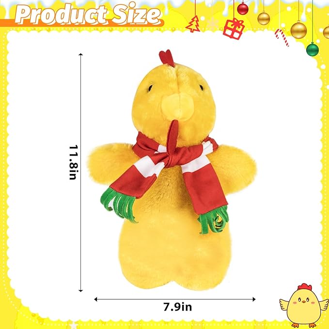 Eyourlife 12 in Chicken Christmas Tree Topper,Cute with Red Scarf Plush Stuffed Yellow Chicken Tree Top, Winter Farm Chicken Tree Toppers Decor for Xmas Party Home Indoor/Outdoor Tree Tops Decoration