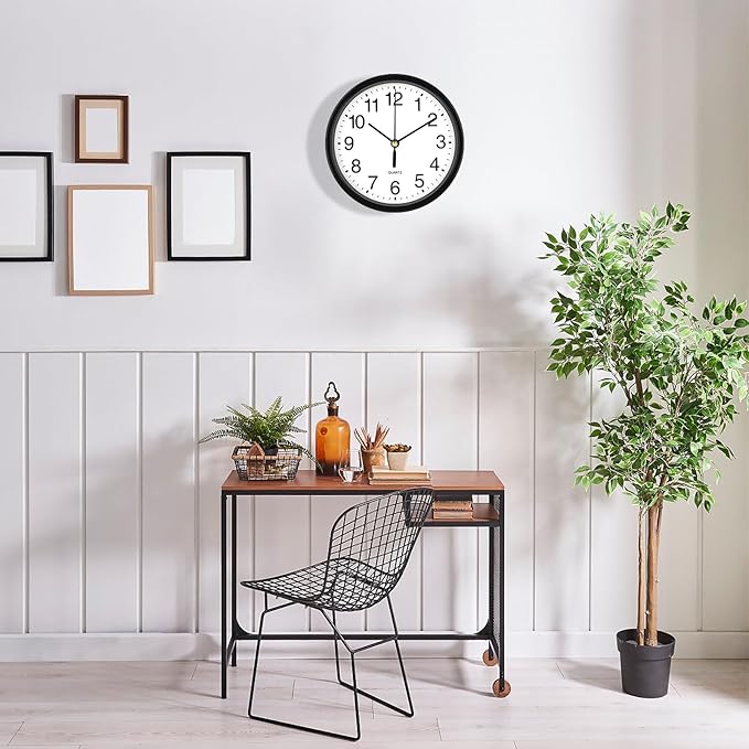 Silent Wall Clock Non Ticking, 6 Inch Wall Clocks Battery Operated, Small Analog Clock for Bedroom Home Office Kitchen Bathroom School, Easy to Read(Black)