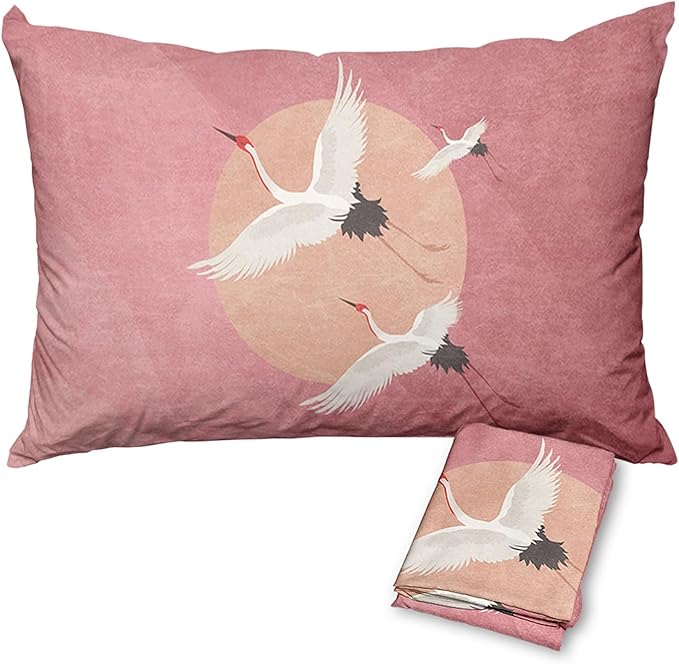 Heron Pillow Protectors with Zipper Standard Size White Bird Animal Pillow Covers Set of 2 Abstract Minimalist Pillowcases Vintage Pink Midcentury Modern Farmhouse Bed Pillow Covers 30"X20"