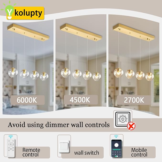 Chandeliers for Dining Room Gold Dining Room Lights Fixture Over Table Glass Globe Pendant Lights Kitchen Island Adjustable Hanging Lamp Ceiling for Bedroom Entryway Foyer
