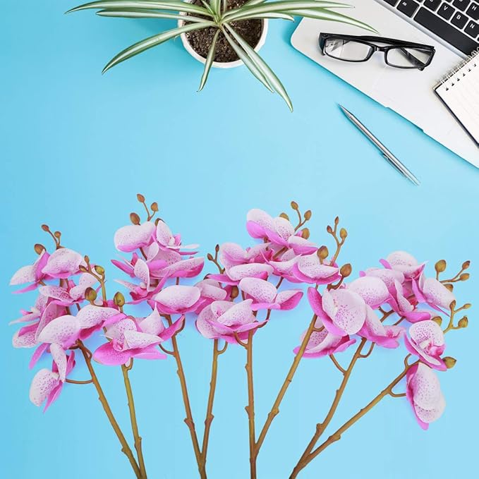 BOMAROLAN Artificial Flowers Faux Butterfly Orchid 4 Pcs Real Touch Double Branch Silk Flowers (No Vase) for Wedding Home Party Hotel Decoration Restaurant Patio Festive Furnishing (Spotted Purple)