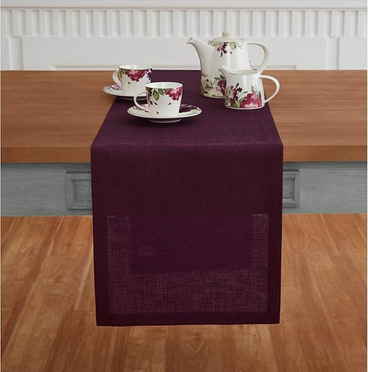Solino Home Linen Chambray Burgundy Table Runner 90 Inches Long - Athena, 100% Pure Linen Dining Table Runner 14 x 90 Inch for Valentines