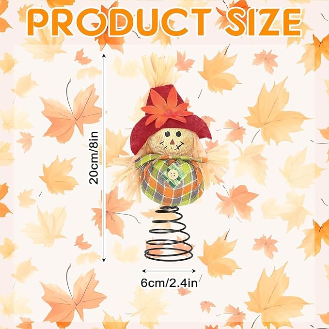 Thanksgiving Scarecrow Tree Topper, 8 Inches Harvest Autumn Tree Ornaments, Fall Christmas Treetops Ornaments for Farmhouse Home Party Supplies