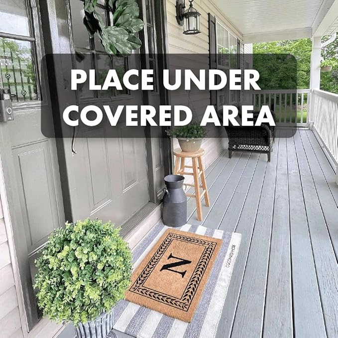 COCO MATS 'N MORE Personalized Door Mat with Monogram for Outdoor Indoor - Non-Slip Coco Coir Front Doormat with Vinyl Backing, Wedding, Housewarming New Home (Leafy Vine, 16" X 24")