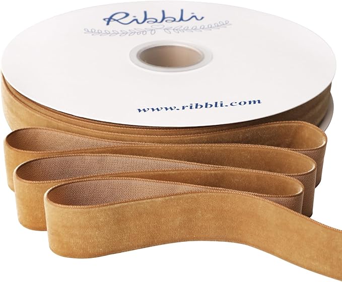 Ribbli Khaki Velvet Ribbon 1 Inches Continuous 25 Yard Spool Khaki Christmas Ribbon for Gift Wrapping Crafts Home Decor