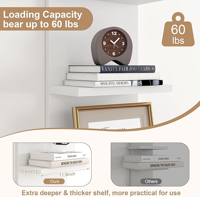Fun Memories 5-Tier Wall Shelf Unit, 48" Tall Floating Storage Organizer for Bedroom, Living Room, and Home Decor, White Vertical Shelving Unit