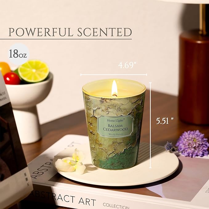 HomeLights Balsam Cedarwood Scented Candles | 6.7oz Soy Candles Industrial Chic Large Candle Jars | Ideal Candle Gifts for Events, Home Decor Stress, Relief & Relaxation