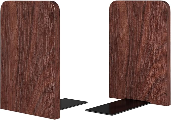 1Pair Book Ends for Heavy Books,Square Bookends Wood Book Ends Universal Economy Bookend