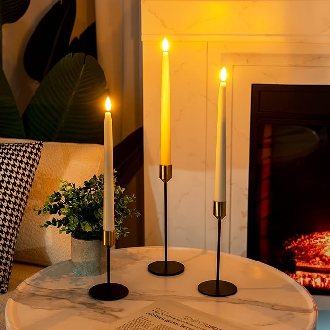 Homemory 11 inches Waxy Flameless Taper Candles with Remote Timer Dimmer, 6 Pcs Battery Operated Taper Candles with Flickering Flame, Ivory LED Candlesticks for Wedding, Christmas Indoor Decoration