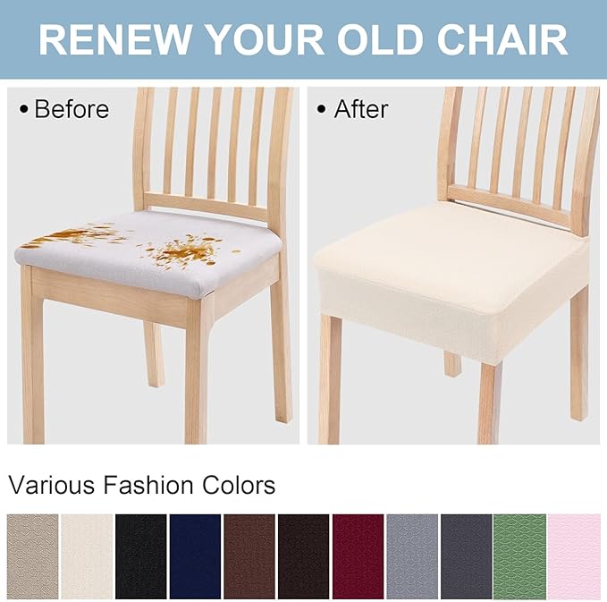 Smiry Stretch Jacquard Seat Covers for Dining Room Chairs Set of 6, Removable Washable Chair Seat Protector Slipcovers, No Rear Covers, Beige
