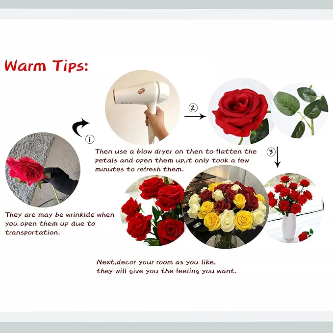 Hawesome 12PCS Artificial Silk Flowers Realistic Roses Bouquet Long Stem for Home Wedding Decoration Party A-Red -1