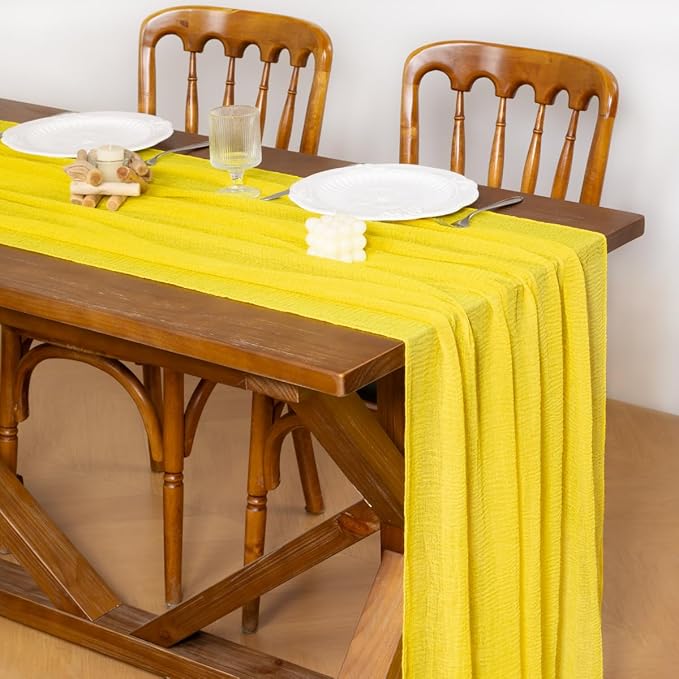 Socomi Yellow Cheesecloth Table Runner Valentine's Day Gauze 120 Inch Rustic Boho Cheese Cloth Runner for Wedding Party Baby Bridal Shower Centerpiece Decoration Holiday Home Decorations
