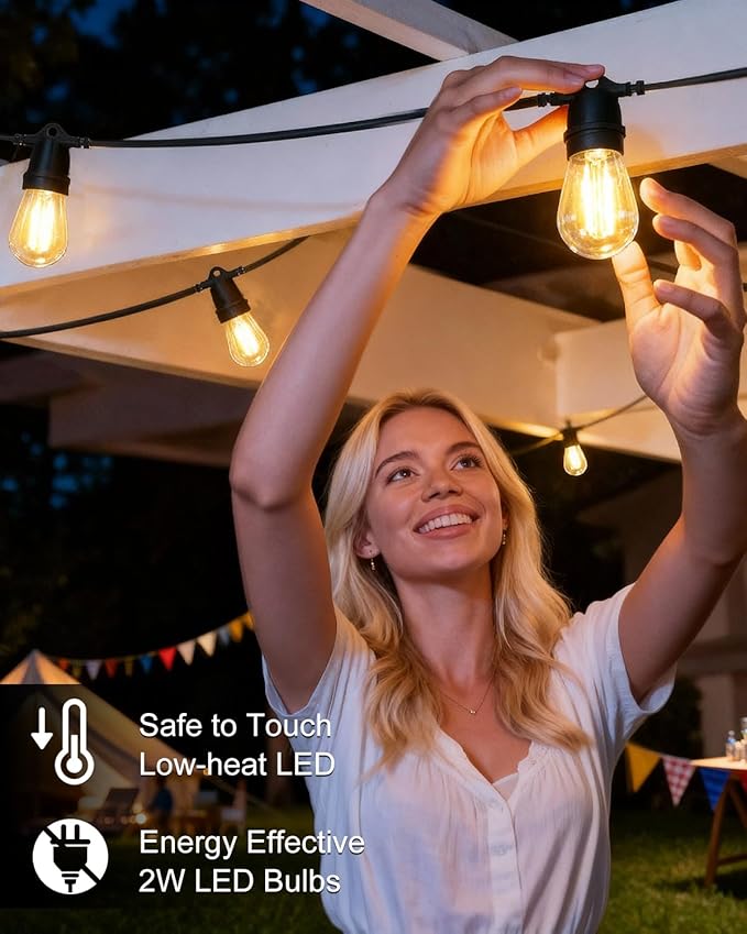 BRIMAX 24.6Ft USB Powered String Lights,10 LED Bulbs Waterproof & Shatterproof Outdoor Camping String Lights Dimmable Brightness with Swith for Tents,Patio,Backyard,Garden and Holidays,Warm White